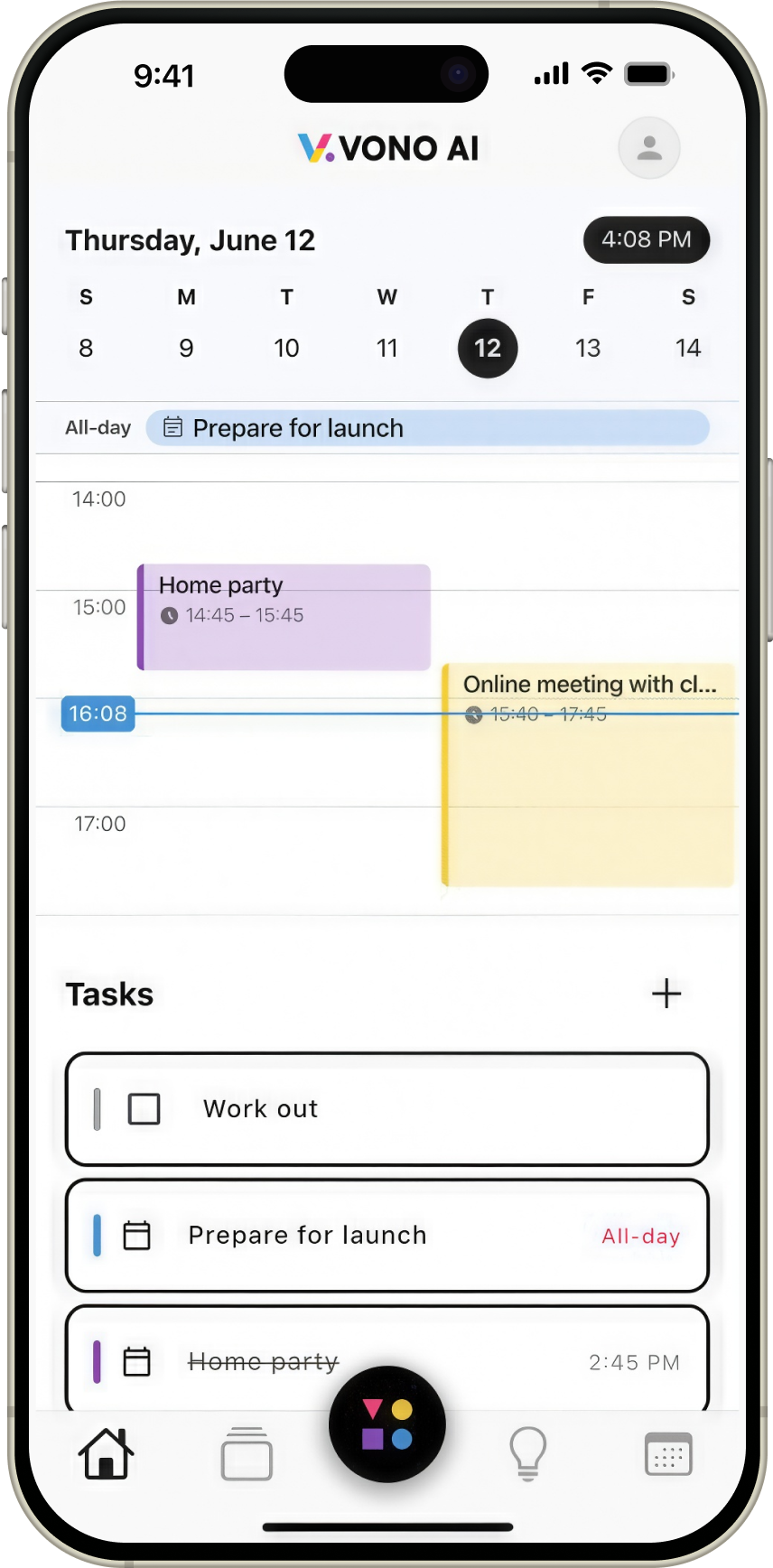 iPhone Plus showing Vono app in the center
